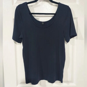 J. Crew Navy Blue Ribbed Scoop Neck Short Sleeve Shirt in Size XL